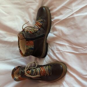 Rieker Brown Leather Lace Up Boots with Multicolor Accents